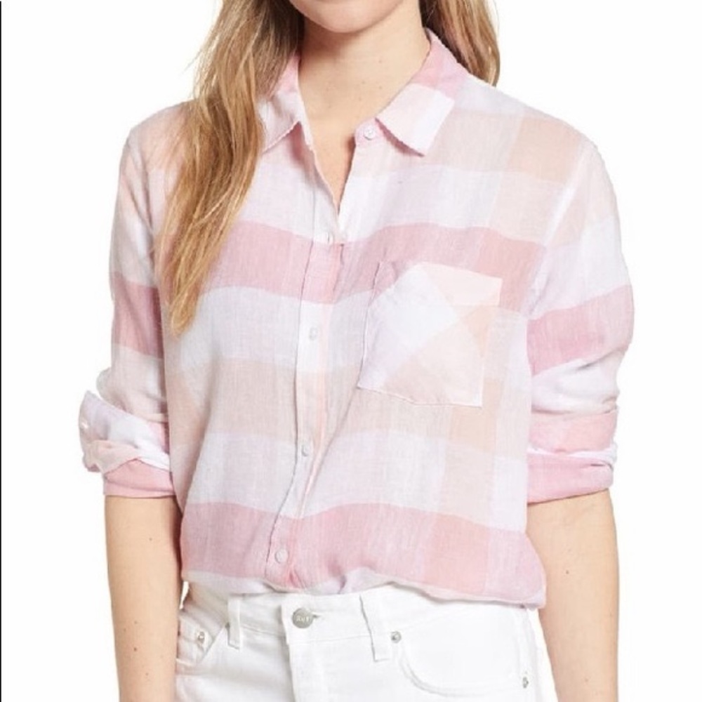 Rails Charli Peach & Cream Plaid Linen Shirt